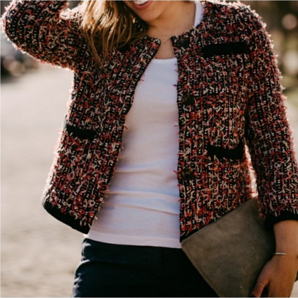 Ann Taylor Fuzzy Textured Confetti Tweed Lady Jacket - Size M